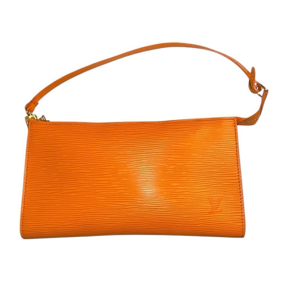 Authentic Louis Vuitton Tangerine Epi Leather Pochette.